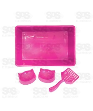 kit Bandeja Com Pá e 2 Comedouro Rosa Pet Toys 1951