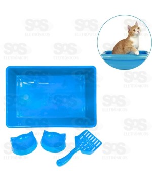 kit Bandeja Com Pá e 2 Comedouro Azul Pet Toys 1950