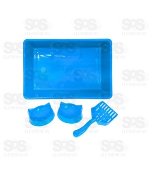 kit Bandeja Com Pá e 2 Comedouro Azul Pet Toys 1950