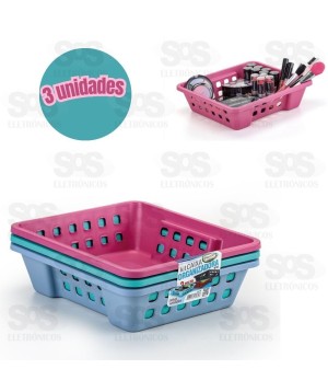 Kit Caixa Organizadora  23x26x10cm 3 Unidades Cores Variadas 340