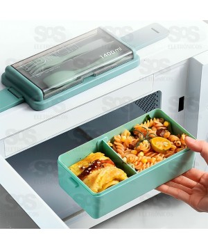 Marmita Lancheira Micro-ondas 1400ML Com Talheres Caerus CRS-2915