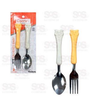 Kit Talheres Garfo e Colher Infantil Bichinhos Caerus CRS-2927