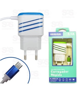 Carregador Micro USB V8 Rápido 5.1A Original