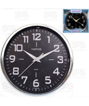 Relógio de parede redondo metaizado cromo 80402-8.