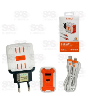 Carregador Turbo USB+PD 45W Com Cabo Iphone Kaidi KD-692CL