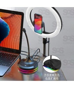 Microfone Gamer de Mesa Com Hub 3 USB AL-M66