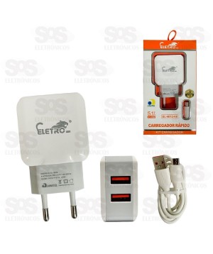 Carregador 2 USB 5.1A Com Cabo Micro USB V8 Eletromex EL-4012-V8