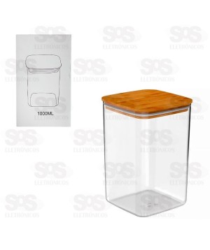 Pote Acrílico Quadrado Com Tampa De Bambu 1000ML TOP1056