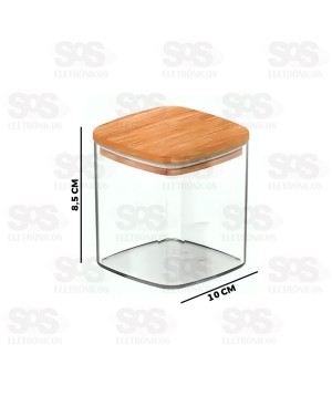 Pote Acrílico Quadrado Com Tampa De Bambu 500ML TOP1054