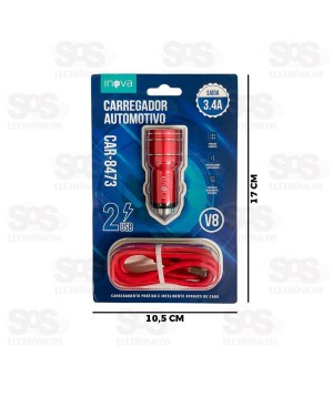 Carregador Veicular 3.4A Com Cabo Micro USB V8 Inova CAR-8473
