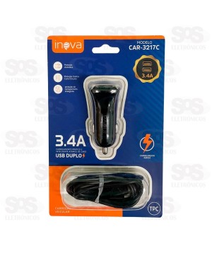 Carregador Veicular 2 USB 3.4A Cabo Type C Inova CAR-3217C