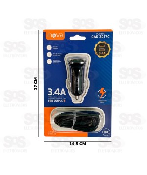 Carregador Veicular 2 USB 3.4A Cabo Type C Inova CAR-3217C