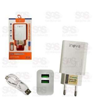 Carregador 2 USB 3.1A Com Cabo Type C Inova CAR-12722C