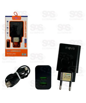 Carregador 2 USB 3.1A Com Cabo Iphone Inova CAR-12722A