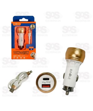 Carregador Veicular 45W Cabo Iphone Inova GL19-A