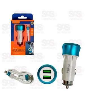 Carregador Veicular 2 USB 4.1A Cabo Iphone Inova GL23-A