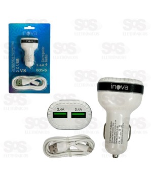 Carregador 2 USB 3.4A Com Cabo Micro USB V8 Inova G35-S