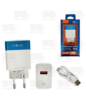 Carregador USB 3.0 20W Com Cabo Type C Inova CAR-5239C