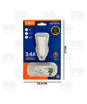 Carregador Veicular 2 USB 3.4A Cabo Iphone Inova CAR-3217A