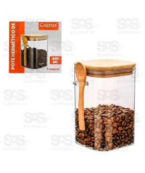 Pote De Vidro Com Tampa De Bambu e Colher 400ML CRS-2297