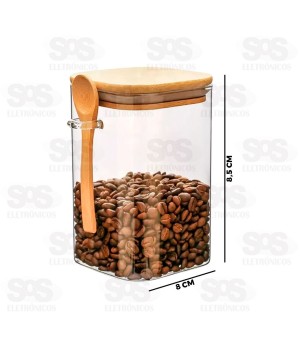 Pote De Vidro Com Tampa De Bambu e Colher 400ML CRS-2297