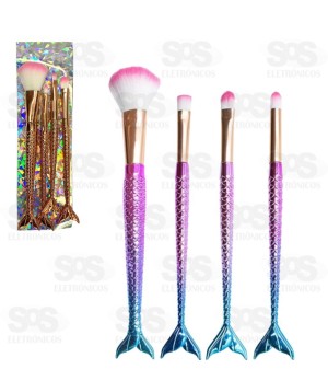Kit 4 Pinceis Para Maquiagem Sereia