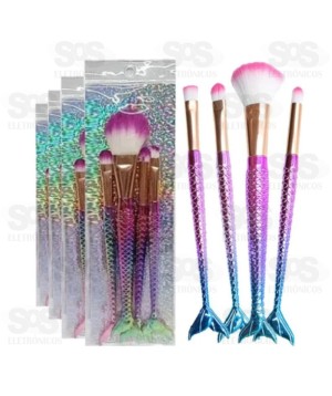 Kit 4 Pinceis Para Maquiagem Sereia