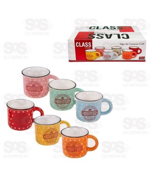 Kit Xícara de Café 85ML Cerâmica 6 Peças 973