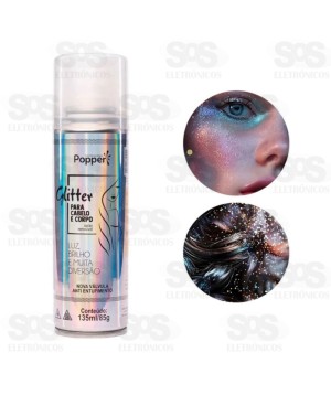 Glitter Spray Cabelo e Corpo Branco 150 ml Popper