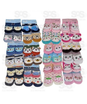 Kit 12 Pares Meia Bebê Com Sininho e Pompom Sortidas
