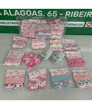 Kit 12 Pares Meia Bebê Com Sininho e Pompom Sortidas
