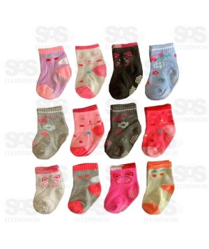 Kit 12 Pares Meia Infantil Antiderrapante Sortidas