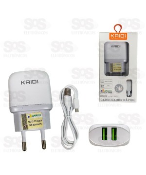 Carregador 2 USB 2.4A Com Cabo Micro USB V8 Kaidi KD-556S