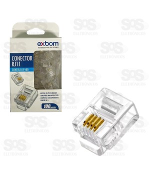 Conector RJ11 Caixa Com 100 Unidades Exbom CONT-RJ11P100