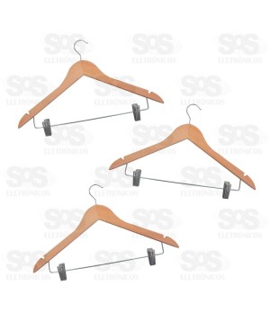 Jogo Cabides De Madeira Com Prendedor 3 Peças Top Útil TOP1907