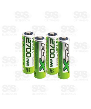 Pilhas AA 1.2V Recarregável 2700mAh 4 Unidades Flex FX-AA27B4