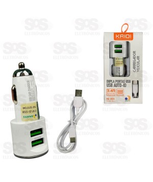 Carregador Automotivo 2 USB 3.4A Cabo Type C Kaidi KD-303C