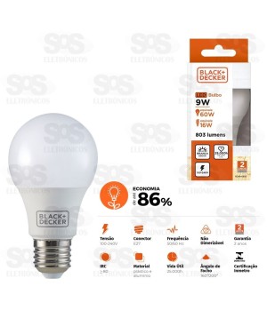 Lâmpada LED Bulbo 9W E27 Luz Branca Black+Decker BDA6-0800
