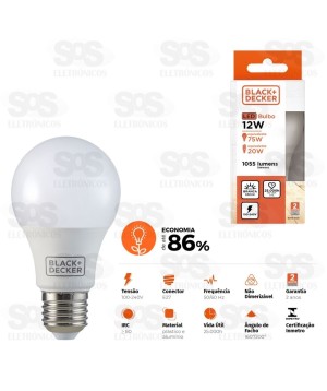Lâmpada LED Bulbo 12W E27 Luz Branca Black+Decker BDA6-1000