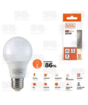 Lâmpada LED Bulbo 20W E27 Luz Branca Black+Decker BDA6-1900