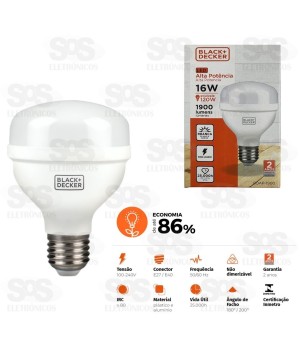 Lâmpada LED 16W Alta Potência Black+Decker BDAP-1900