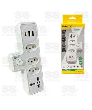 Adaptador 3 Tomadas Com USB e Type C B-Max BM-8704A