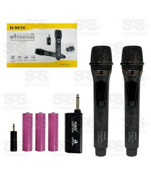 Kit 2 Microfones Sem Fio Dinâmicos Com Painel B-Max BM-248
