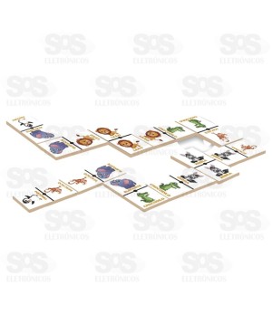 Dominó Animais 28 Peças de Madeira IOB 65