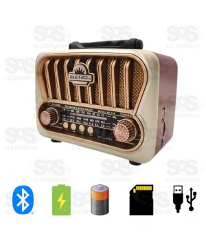 Rádio Retrô Com Lanterna 3 Bandas e Bluetooth Eletromex EL-1311