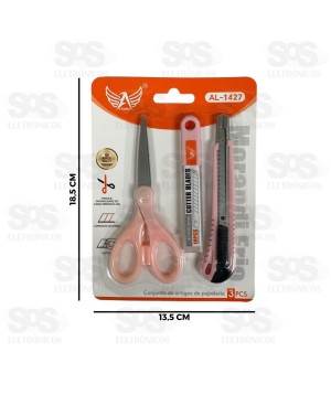 Conjunto Papelaria Tesoura e Estilete Altomex AL-1427
