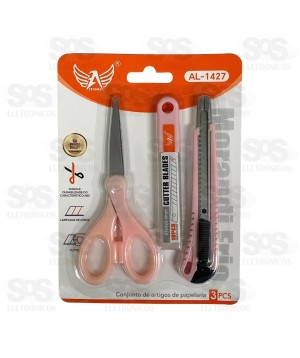 Conjunto Papelaria Tesoura e Estilete Altomex AL-1427