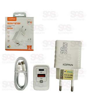 Carregador Rápido USB+PD Com Cabo Iphone Kdpan KN-670CL