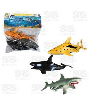 Tubarões De Plástico Com 3 Peças Toy King TK-AB0039