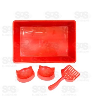 Kit Bandeja de Areia Com 2 Comedouros e 1 Pá Cores Variadas Pet Toys